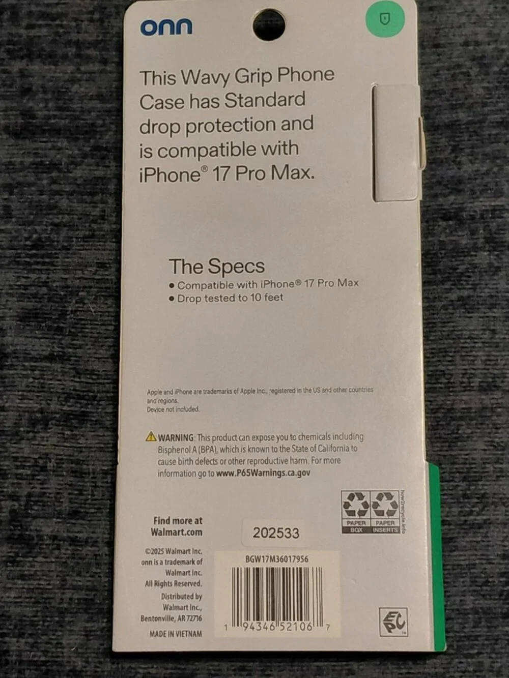 ONN IPhone 17 Pro Max Silver Glitter Wavy Phone Case NEW